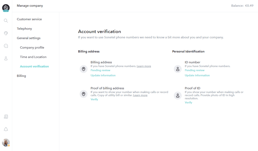 Standard Account Verification - Sonetel