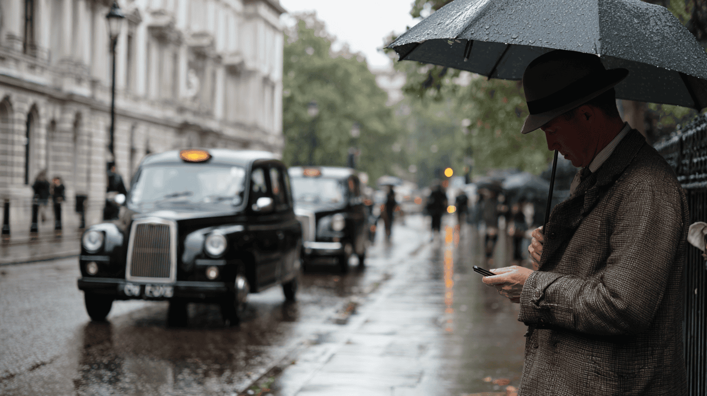A man in London holding a mobile phone