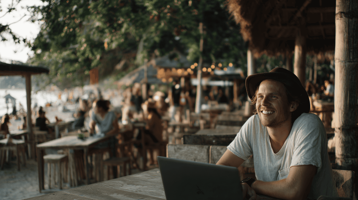 A digital nomad receiving an SMS online