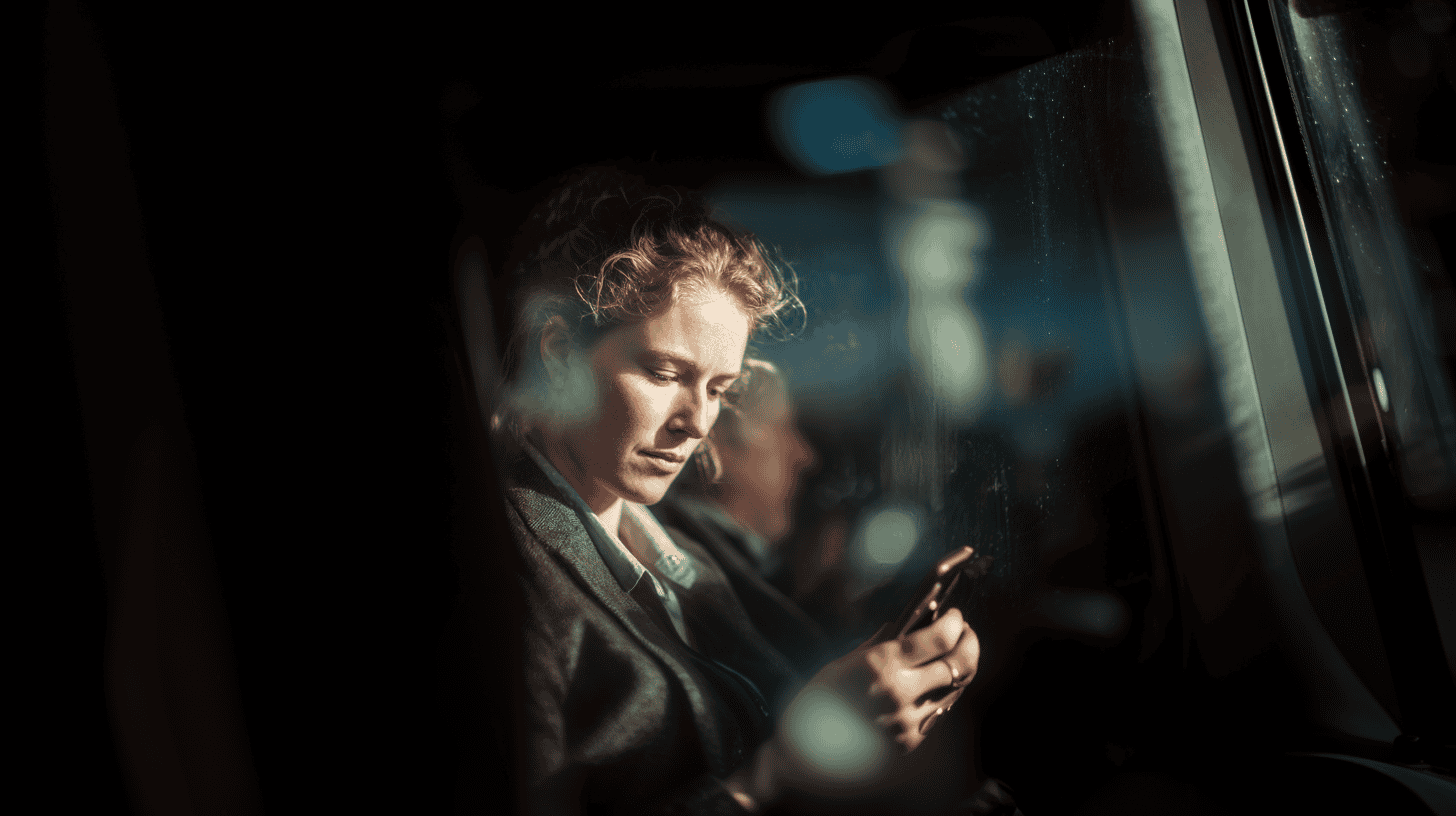 An Icelandic woman in a taxi with her mobile